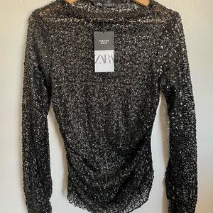 ZARA NWT Festive Days Top / Size M / Black Sequence Sheer